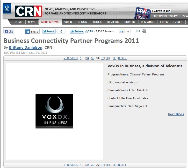 Voxox In Business recognized by CRN