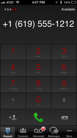 Voxox Call iPhone App Dial pad